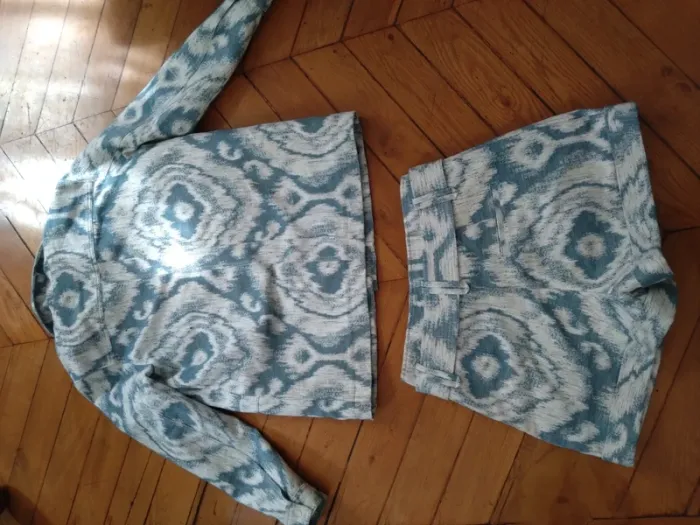 Ensemble Sézane "Will" T40 – Blazer oversize & short jacquard bleu/blanc en coton - photo numéro 14