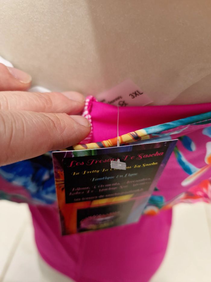 Maillot De Bain Une Piece Fuchsia Volants Imprimé Fleurs Hibiscus - photo numéro 12