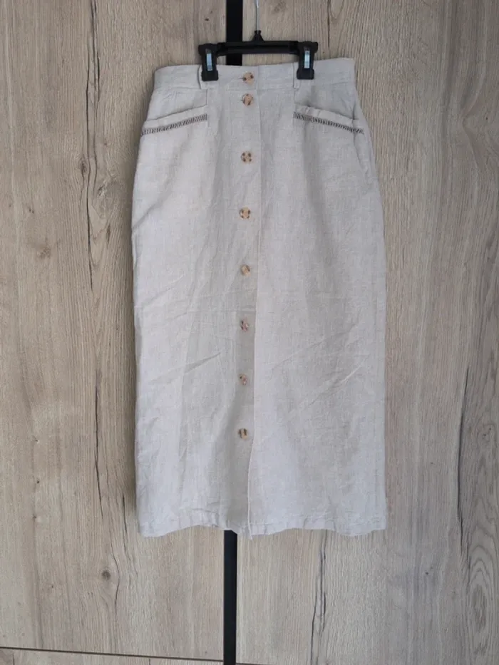 Jupe longue beige boutonnée lin Taille 38