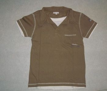 Maillot manches courtes, col polo, dos imprimé marron/kaki avec faux col blanc