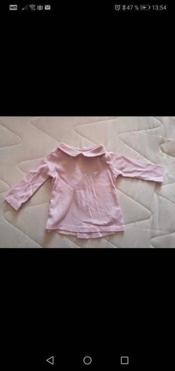 Tee shirt manches longues col polo rose 1/3 mois Tex