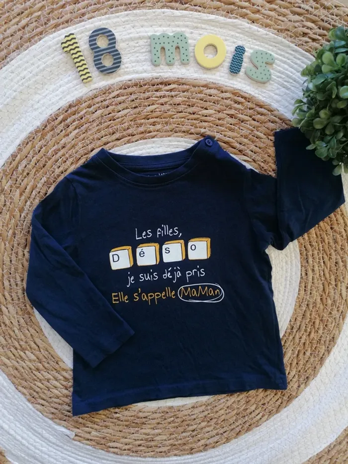 Tee-shirt manches longues bleu marine - Gémo - 18 mois