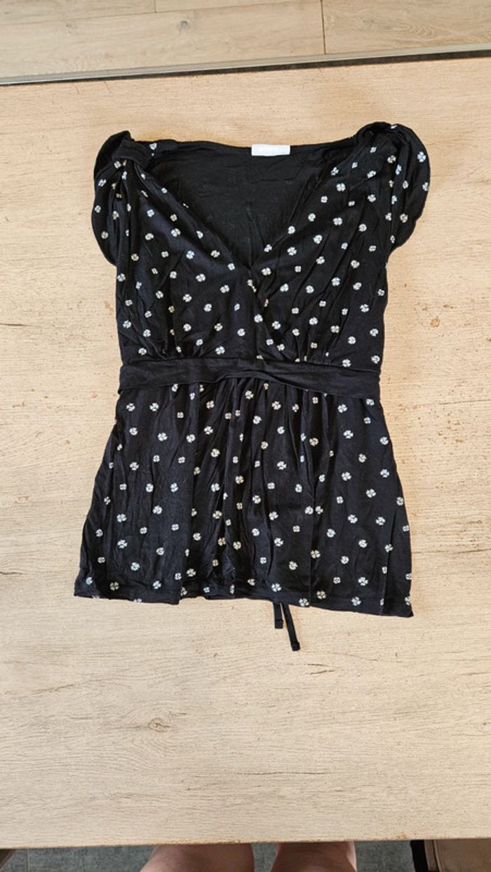 Blouse sans manche ceintrée noire à dessins blancs, Yessica, M, nickel - photo numéro 2