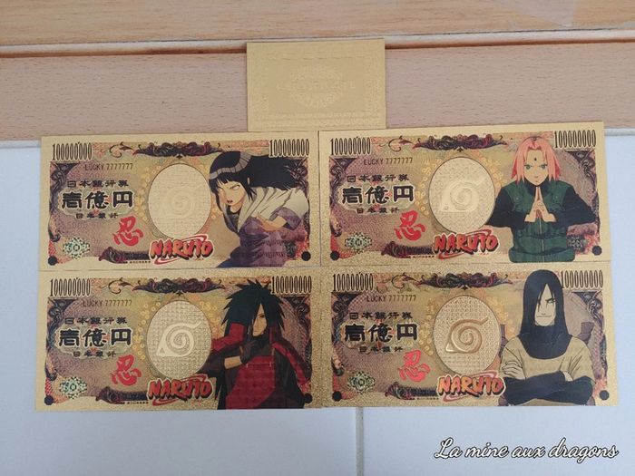 Lot Billet Naruto OR Collector Yen Gold Doré card carte Idée cadeau gift