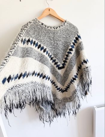 Poncho moelleux noir blanc & gris - It Hippie taille unique 