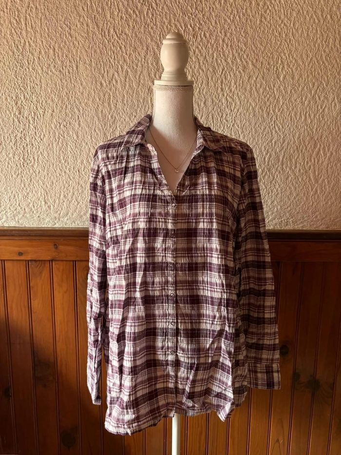 Chemisier à carreaux blanc et violet Taille 4XL / 48 - photo numéro 1