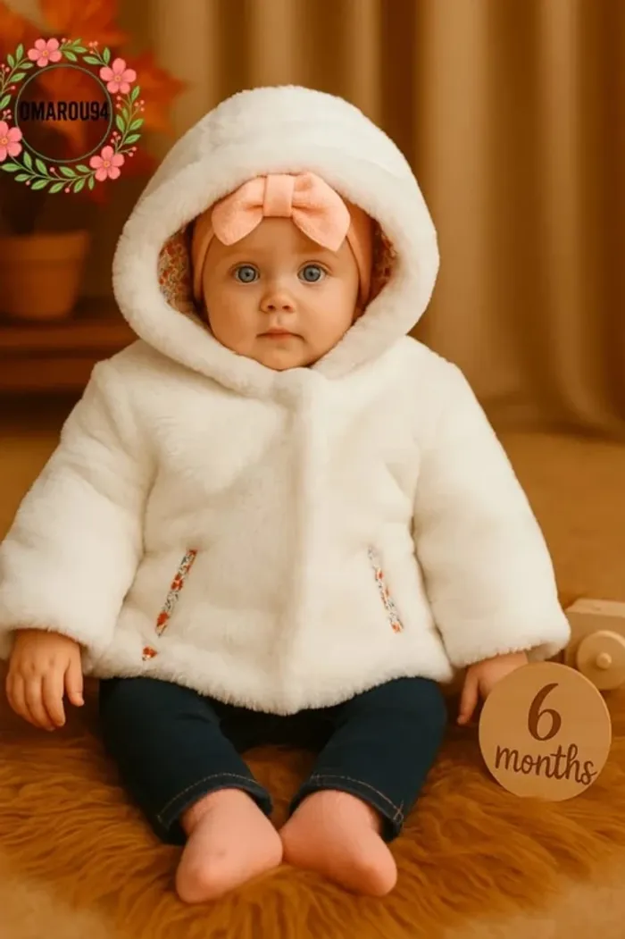 Manteau réversible fourrure et fleurie et bandeau cheveux sergent major fille 6 mois 🎀 - photo numéro 2
