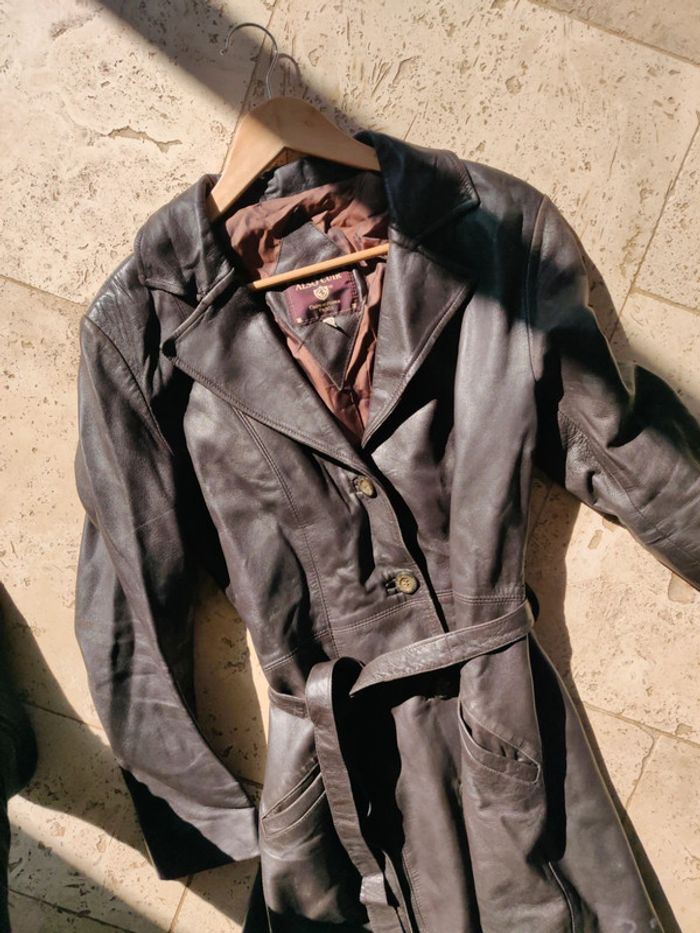 Blouson long en cuir ceinturé Also cuir vintage femme taille 38 - photo numéro 15