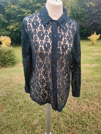 Magnifique chemisier femme noir élégant vintage authentique taille 38 40 m l dentelle noir