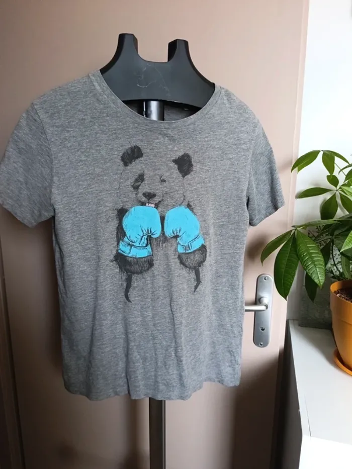 T-shirt gris panda boxe - photo numéro 3