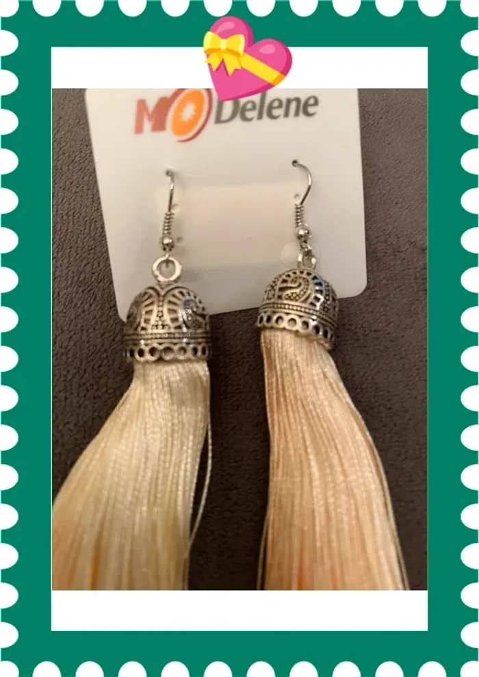 boucles d'oreilles gland à longue frange goutte boho ethnique - photo numéro 2