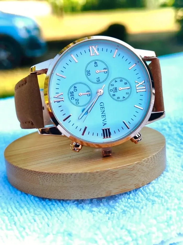 Montre marron & rose-dorée, style blanc vintage - photo numéro 2