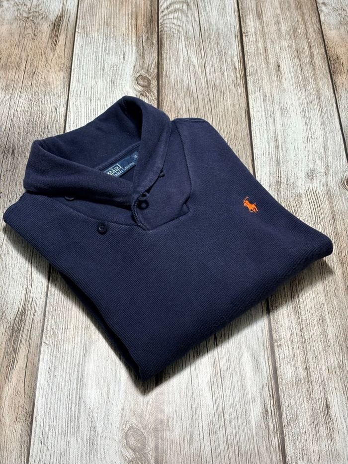 Pull col châle à bouton Ralph Lauren bleu marine logo brodé coton S Homme
