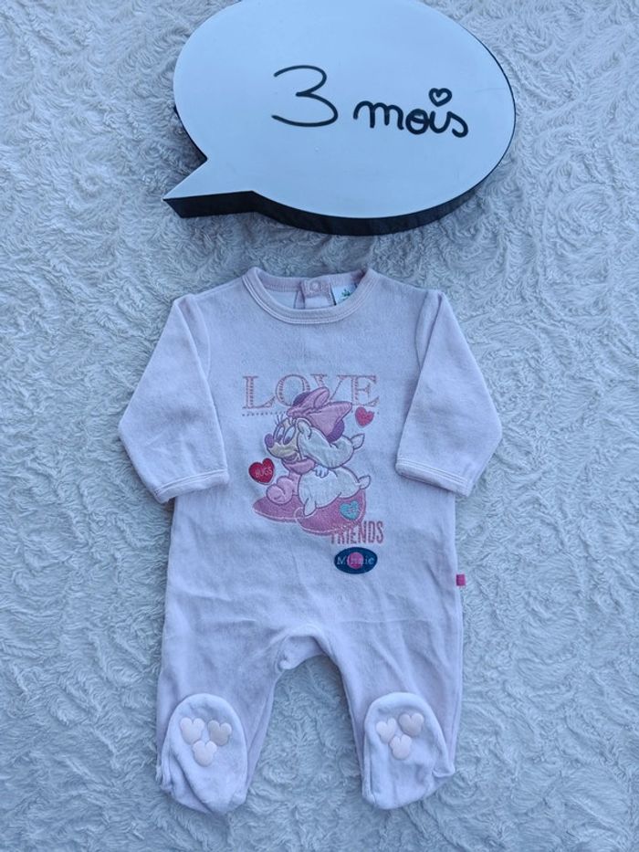 Pyjama grenouillère velours Fille 3 mois Minnie Love Friends hugs Disney Baby