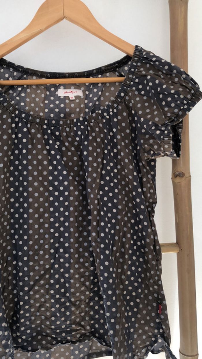 Petit haut blousant taille 36 beige et gris à pois - photo numéro 2