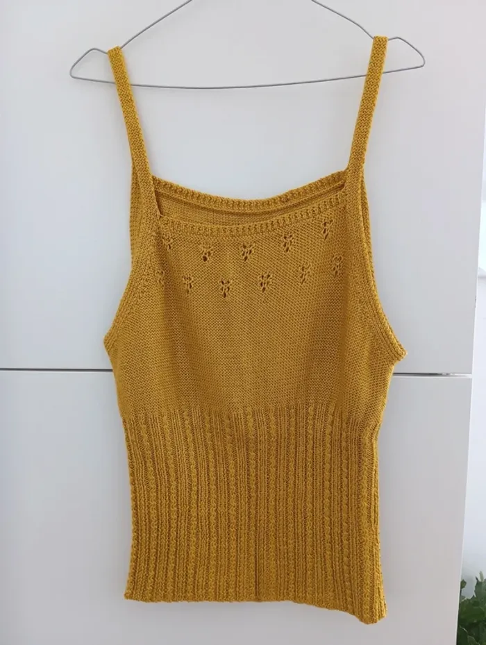 Top débardeur en tricot moutarde vintage - photo numéro 5