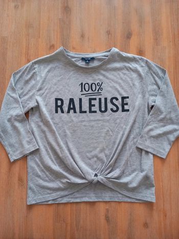 T-shirt gris "100% Raleuse" Kiabi – XS / 14 ans