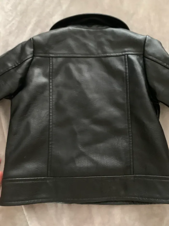 Blouson moto enfant noir simili cuir zips argentés - photo numéro 5