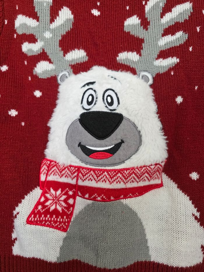 PULL NOËL ROUGE NOËL 🎅 JOYEUX NOËL OURS POLAIRE TAILLE 8ANS MARQUE LA HALLE - photo numéro 2