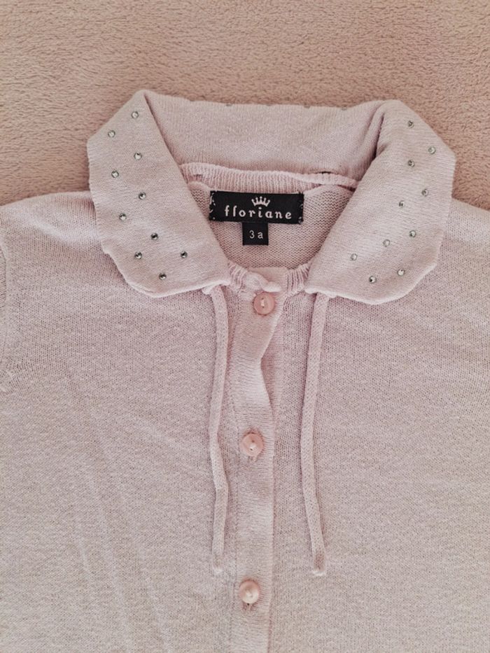 Gilet Floriane 3 ans avec col et strass rose clair - photo numéro 2