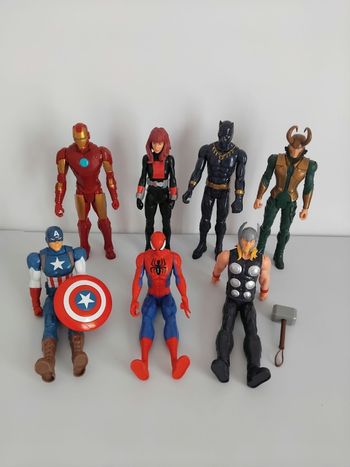 Avengers Titan Hero Lot 7 Figurines 30 cm Complet – Marvel super-héros Iron Man Black Widow Thor Loki Captain America Spider-Man Black Panther ⚡️