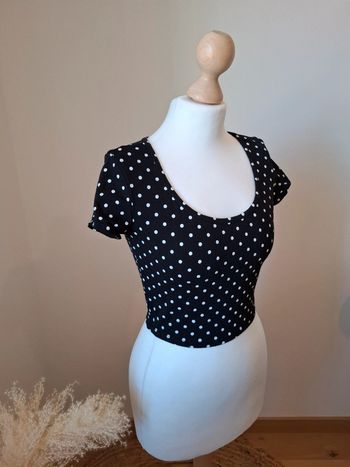 Top court noir à pois blancs New Look taille XS 34