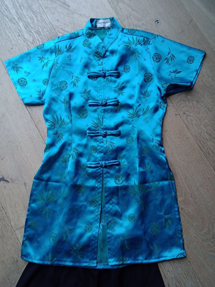 Robe chinoise traditionnelle satinée turquoise - 6 ans - photo numéro 2