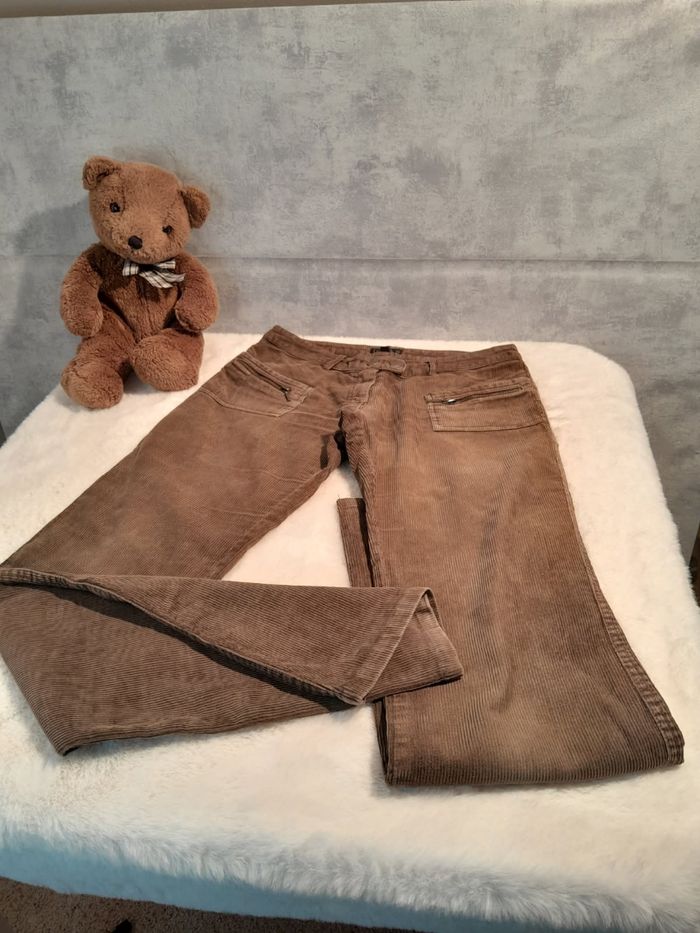 Pantalon Évasé Femme Velours Côtelé Marron - Lisaka - T.38 - photo numéro 2