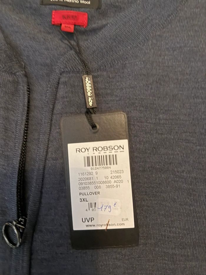 Roy Robson - Gilet à Zip en laine mérinos, Bleu Gris, taille 3XL - photo numéro 3