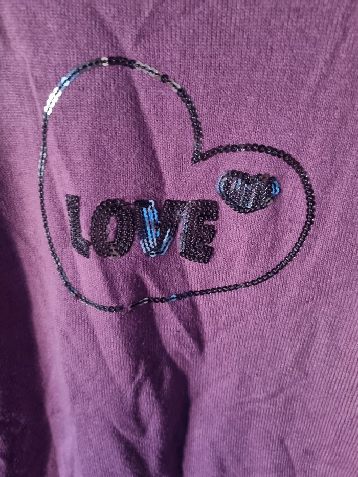 Pull violet avec cœur en strass 14ans - photo numéro 2