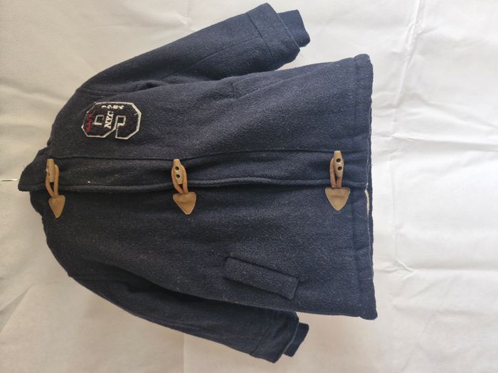 Duffle-coats zippé capuche 36 mois Tape à l'oeil Bleu marine camel écusson Baby Team NYC 1986