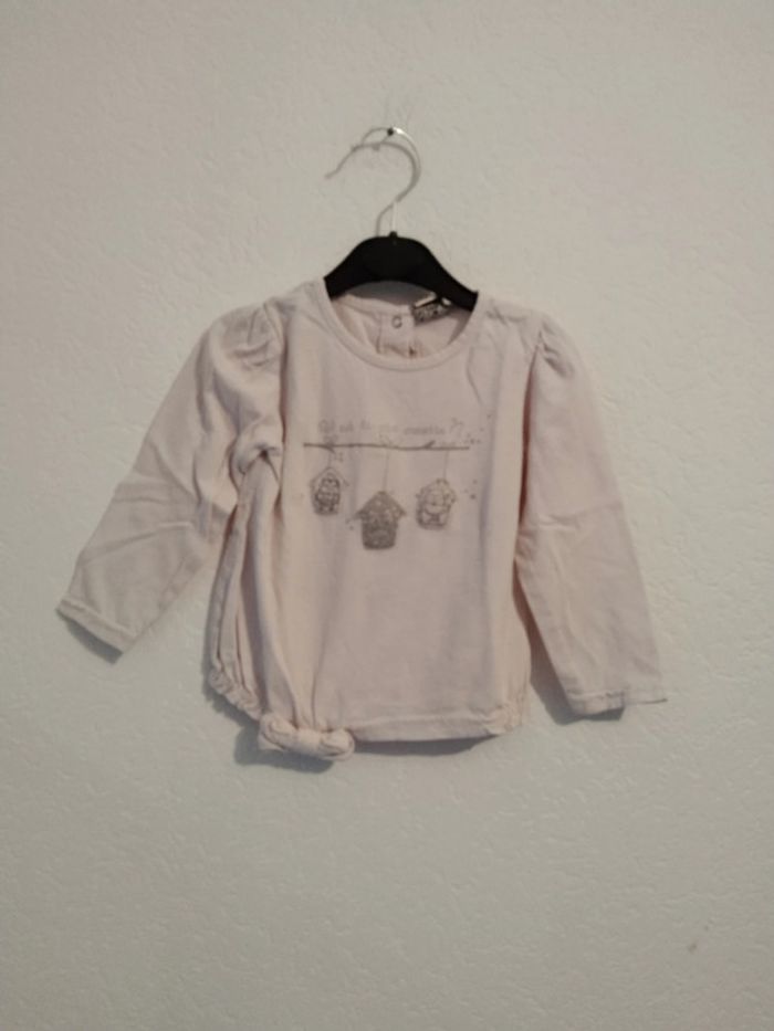 tee shirt manches longues rose clair tao fille 18 mois