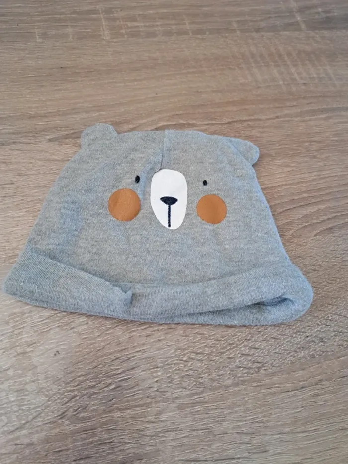 Bonnet 0-3 mois ours gris
