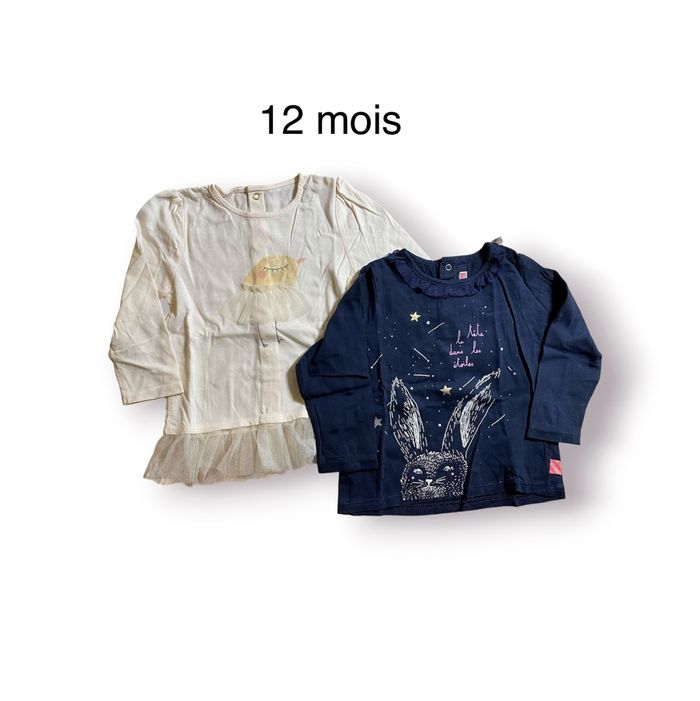 BillieBlush Lot de 2 T-shirts manches longues rose/marine Taille 12 mois