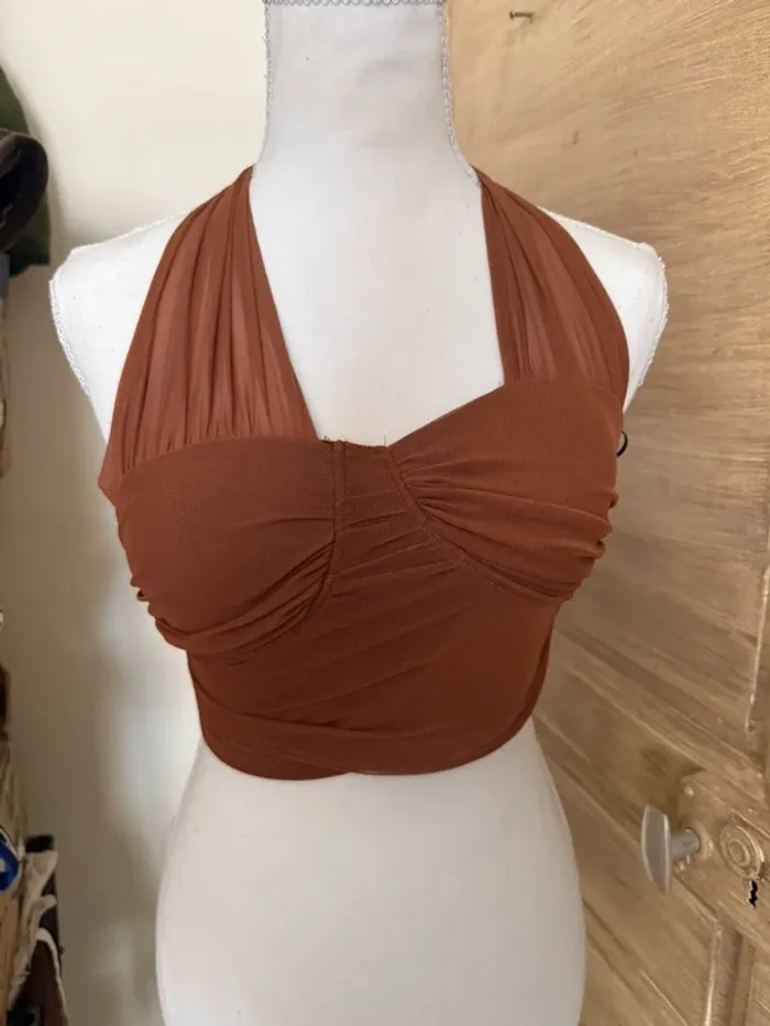 Top court halter effet bustier - Taille XS - Couleur rouille/terracotta