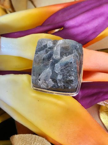 Bague en argent sterling 925 avec pierre labradorite brute