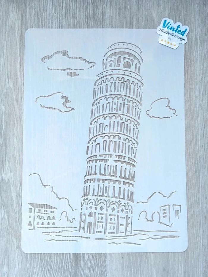 Grand Pochoir A4 de la tour de Pise en Italie à Piazza del Duomo