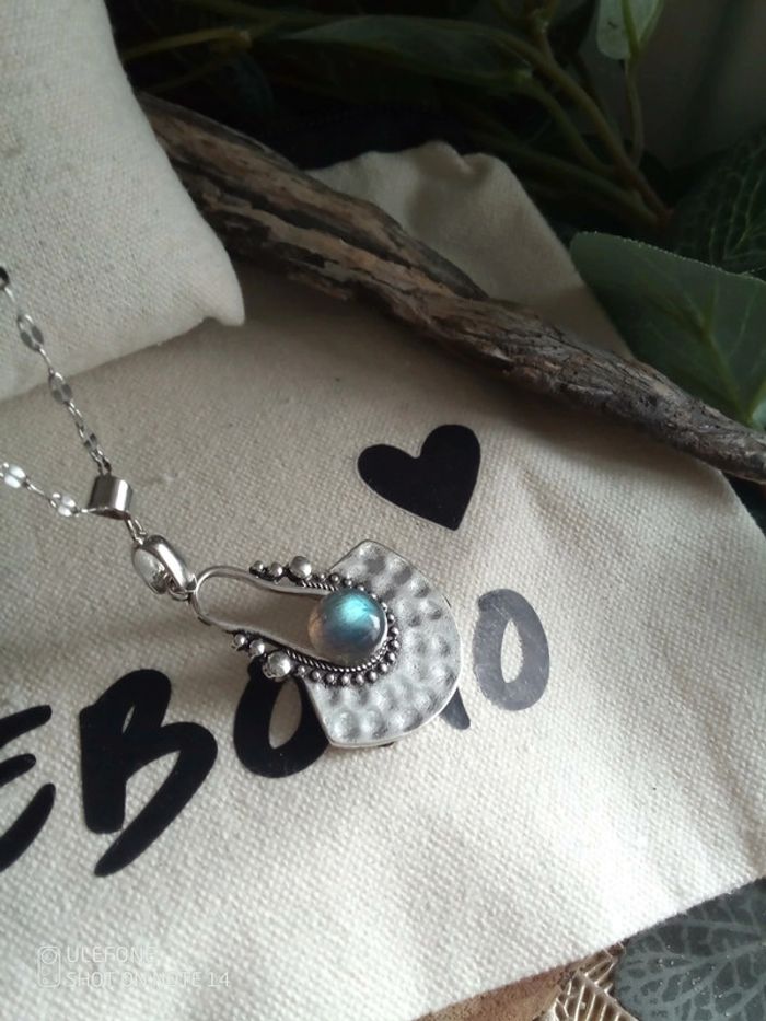 Collier argenté pierre de labradorite - photo numéro 4