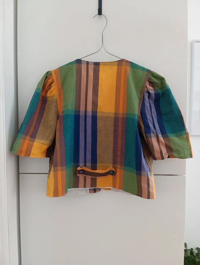 Petite veste vintage courte en coton carreaux style madras - photo numéro 8