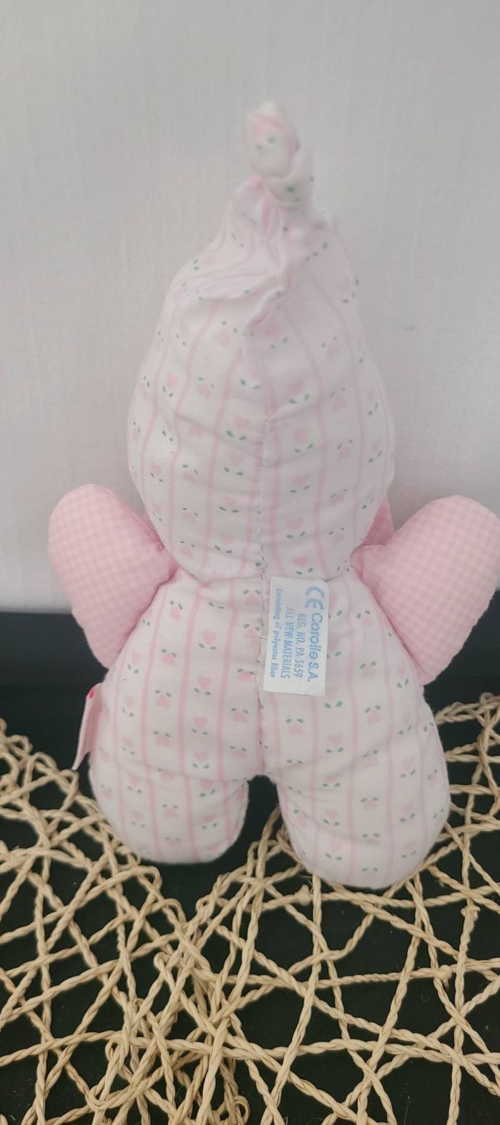 Doudou Poupée Chiffon Noeud Vichy Cœur Rose Vert Grelot Vintage Corolle Fleur - photo numéro 4