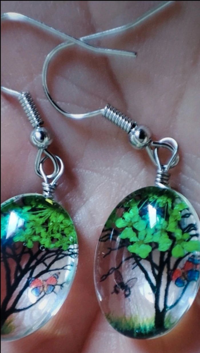Boucles d'oreilles transparentes arbre nature - photo numéro 6