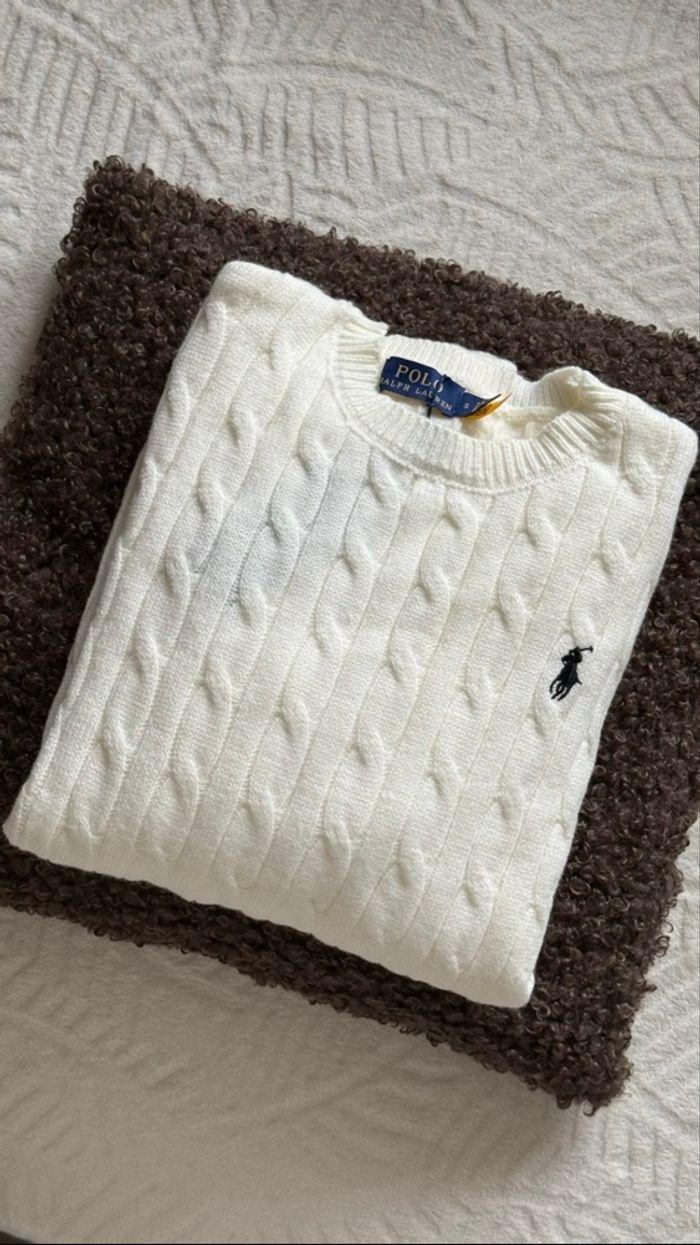 Pull Torsadé Ralph Lauren Blanc - photo numéro 2