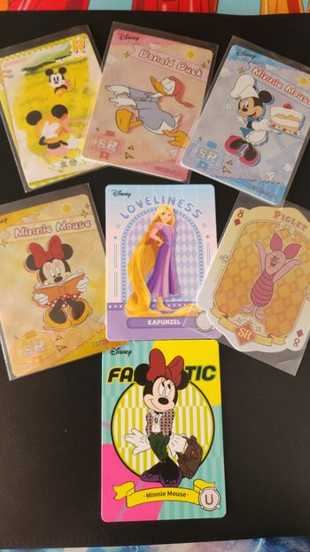 Lot 7 cartes Disney Card Fun 3 officielles – Mickey, Minnie, Donald, Raiponce + brillantes/texturées
