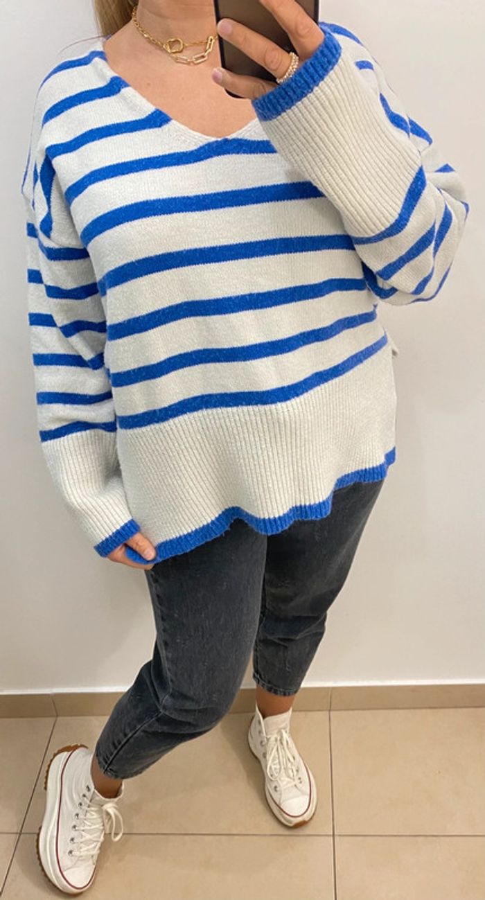 Superbe Pull A Rayures Col V Taille Unique - photo numéro 5