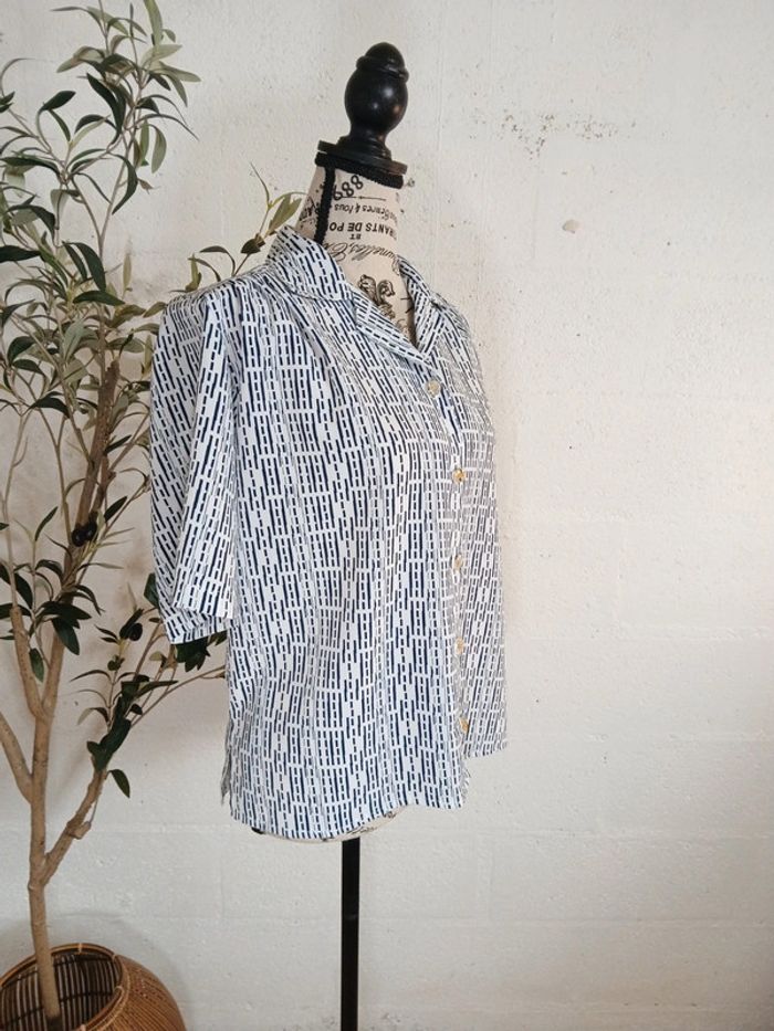 Chemisier vintage blanc et marine – Taille L - Très bon état - photo numéro 4
