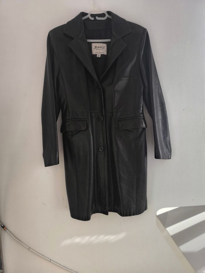 Veste noire en cuir véritable - photo numéro 3