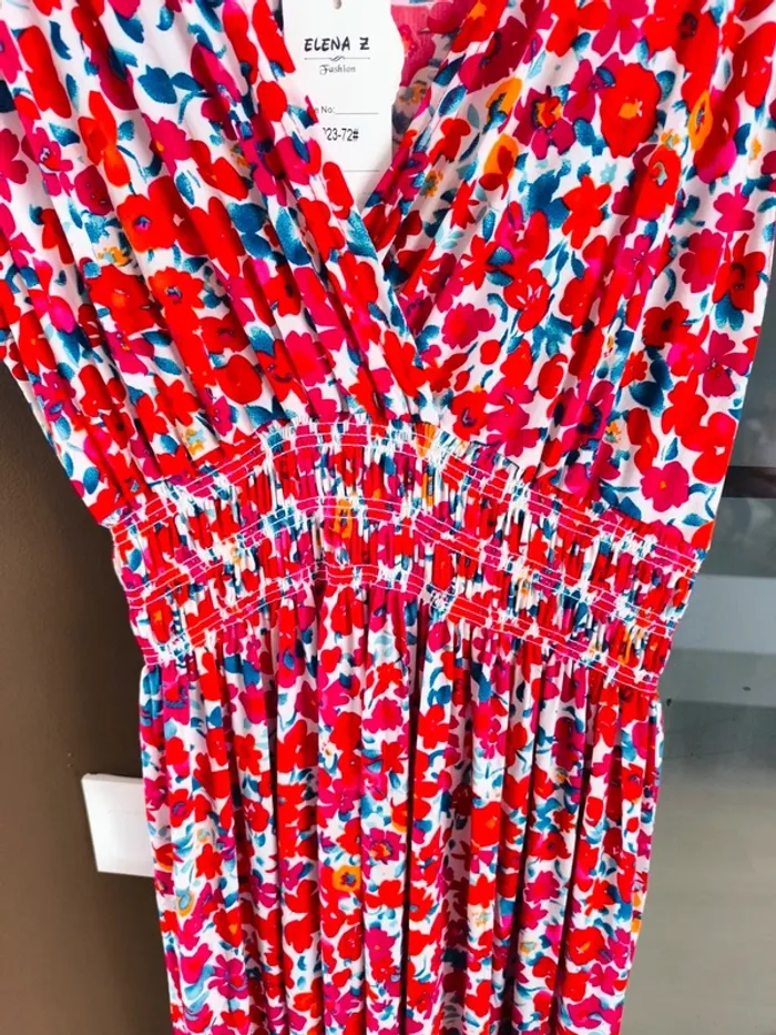 Robe longue femme été rouge et blanche à fleurs TU 38 à 46 - photo numéro 13