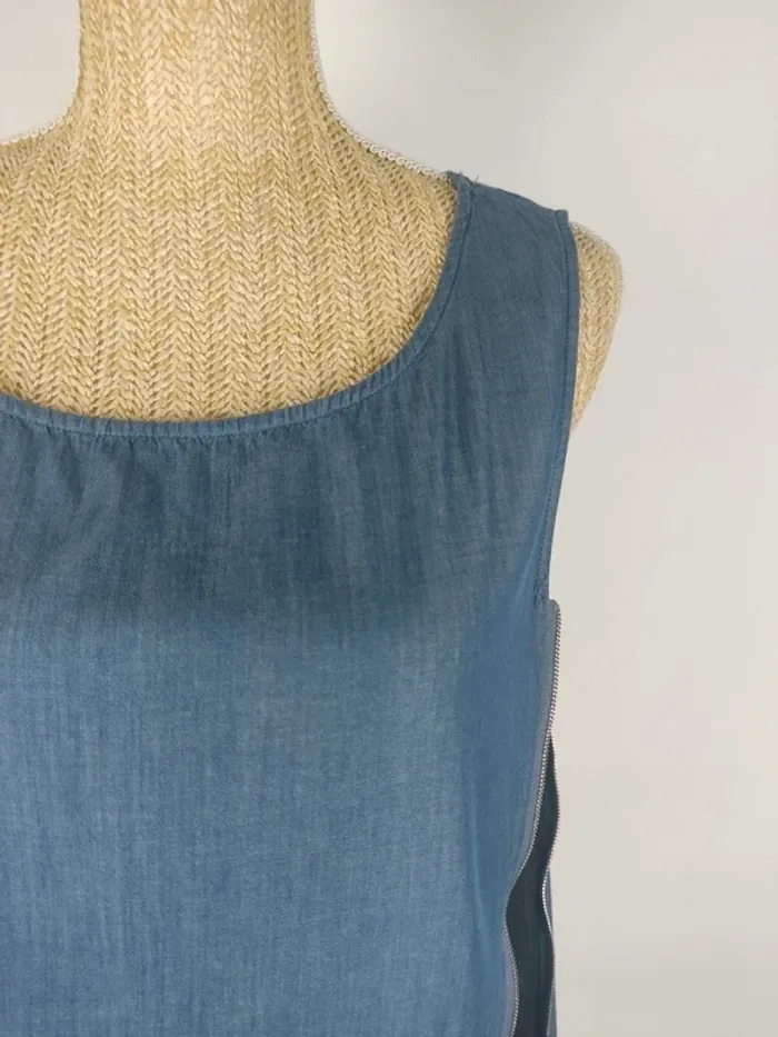 Blouse sans manches tissu impression jeans côté dentelle noire avec zips taille M DDP - photo numéro 4
