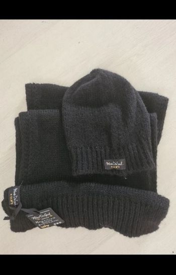 Ensemble très grande Echarpe & Bonnet Noir MinoDuSud