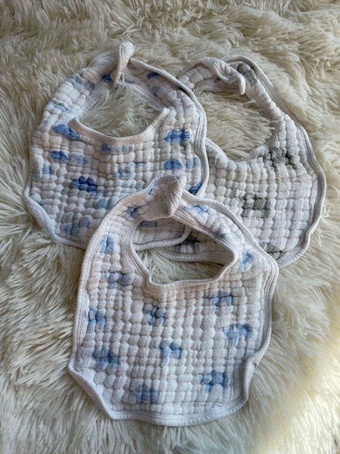 Lot de 3 bavoirs en gaz de coton